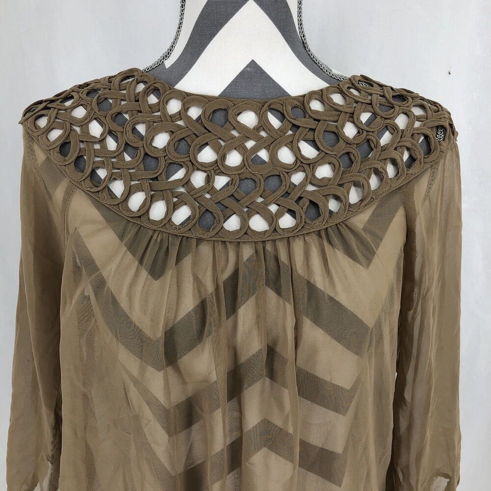 Umgee Sheer Top Coverup Chiffon Open Weave Neckline Zip Back Small